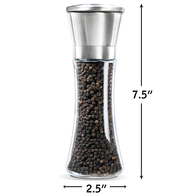 2019 New Trend Product Hot Sale kitchen accessories Manual 304 Stainless Steel Caps Glass Salt Pepper Grinder