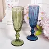 Wholesale engraved diamond Goblet 350ml 11oz Blue Colored high Stem Heavy Wine Glass
