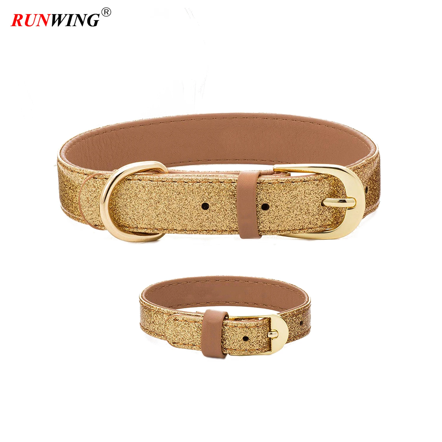 Glitter Fashion Pet Leather Dog Collar,With Adjustable Gold Metal Hook