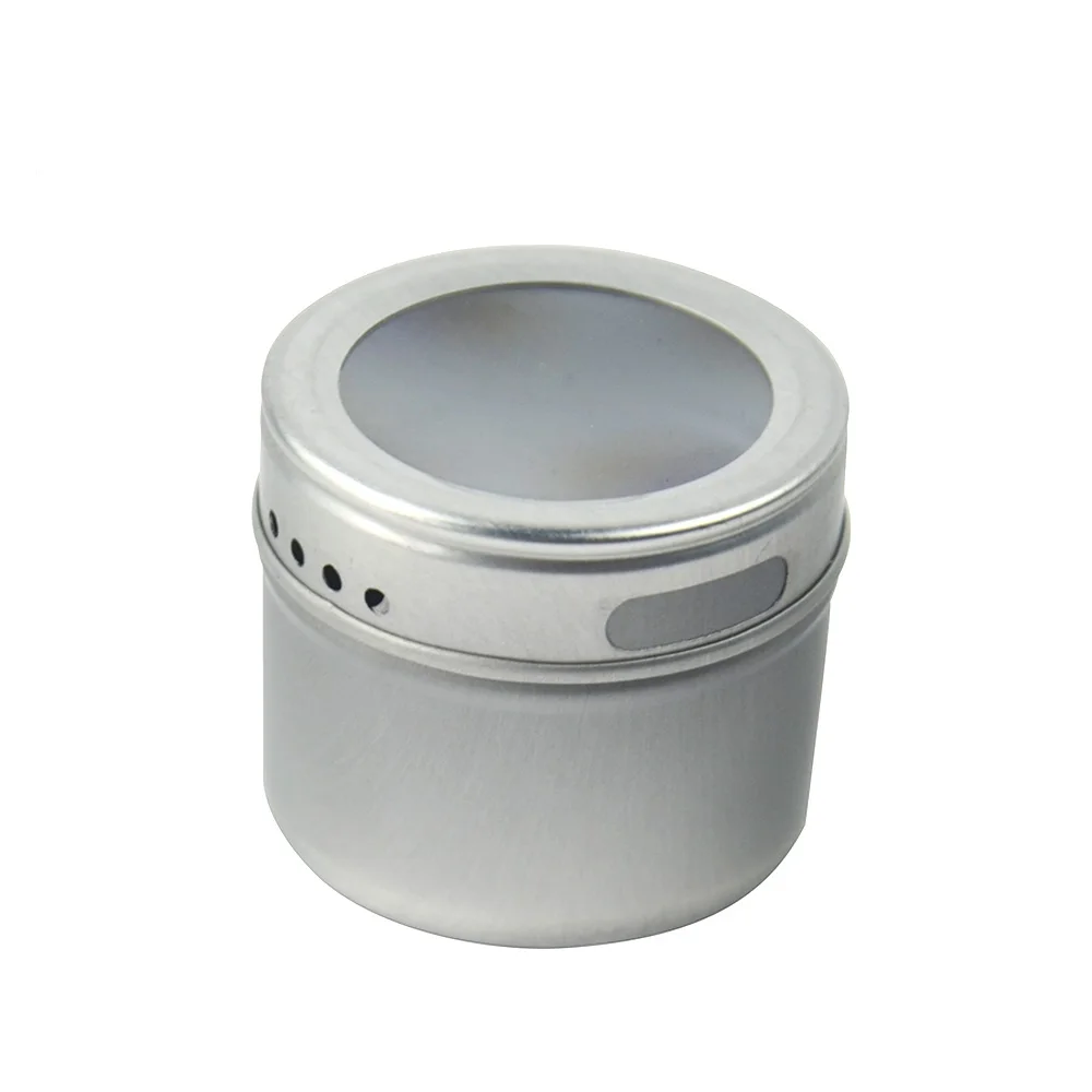 Hot Selling Magnetic  Aluminum Spice Jar Salt And Pepper Condiment Shaker  With PVC Window lid