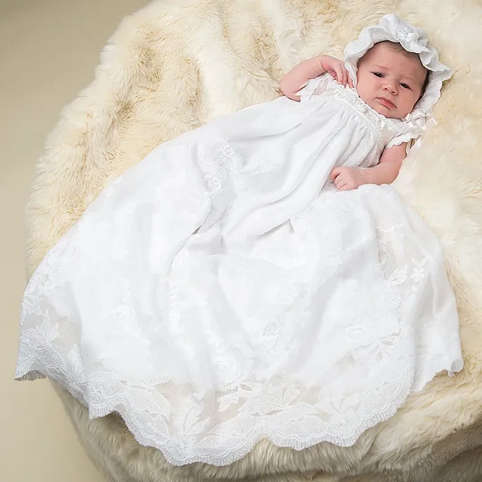 Elegant White/ivory Lace With Bonnet Baby Dress Baptism Gowns For Boys ...