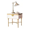 New Modern Style White Tempered Glass Side Table Gold Legs Coffee Table
