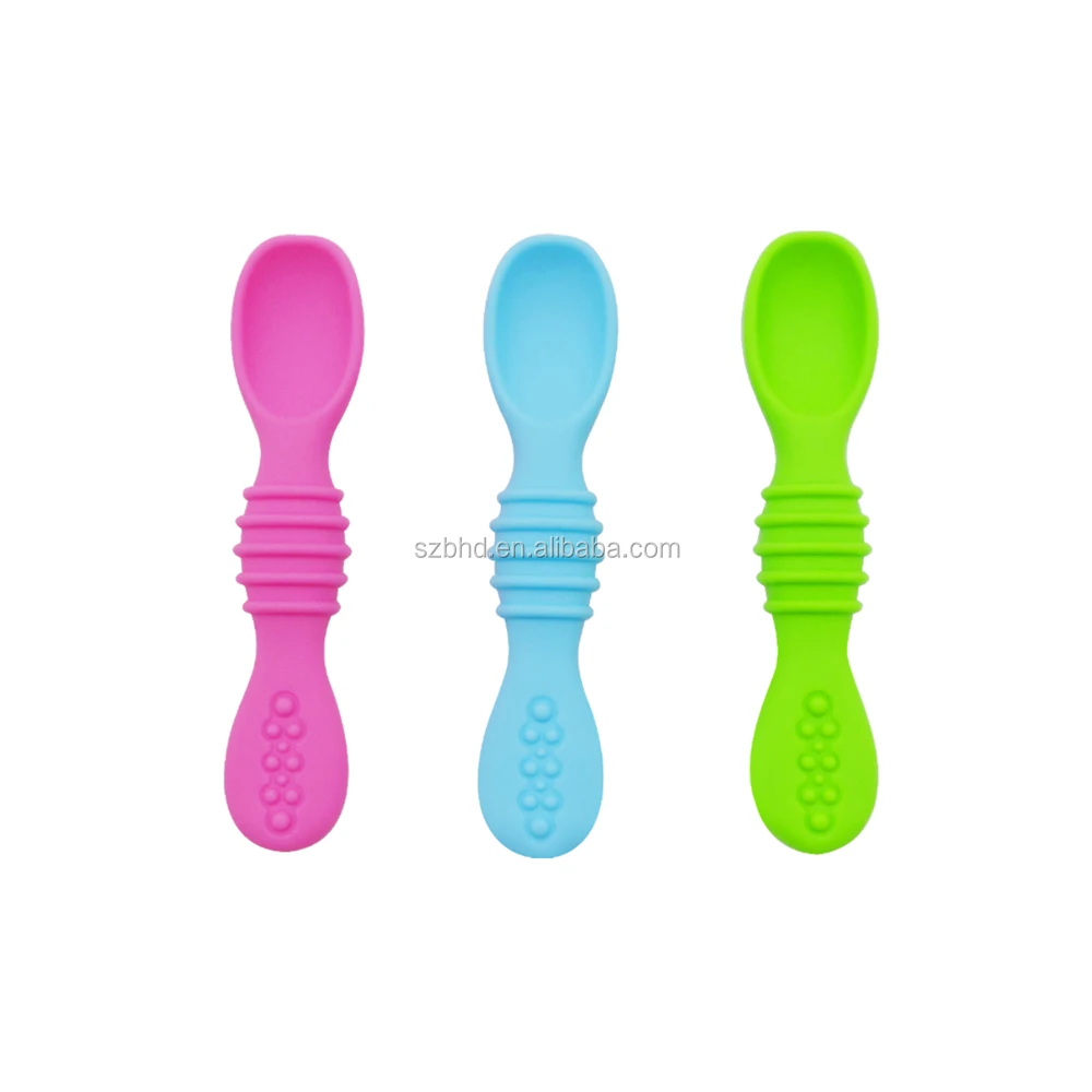 Hotselling Newest Style Flexible Soft Ended Silicone Rubber Baby Spoons Bpa Free High Quality
