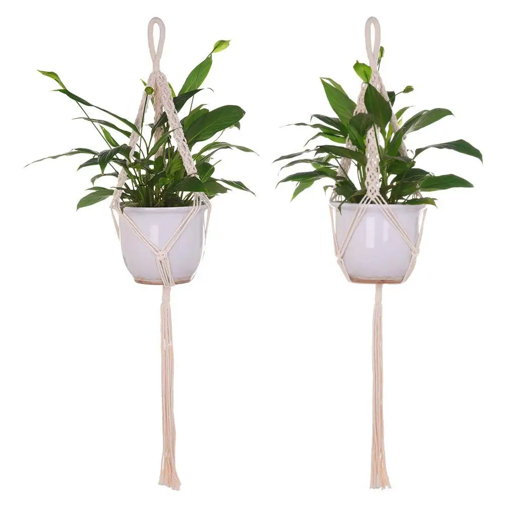 Sundlight Macrame Plant Hanger Indoor Outdoor Set of 2 Wall Hanging Planter Basket Cotton Rope Home Decor without Vase,85cm/33.46"