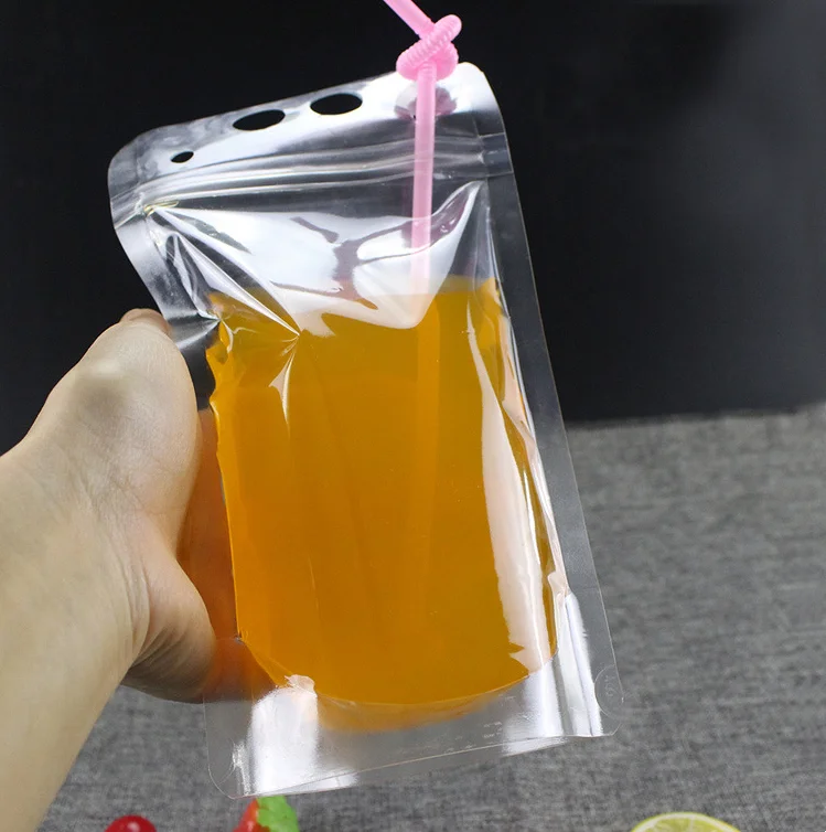 Stand Up Resealable Cold Beverage Bag Ziplock Clear Drink Pouch With
