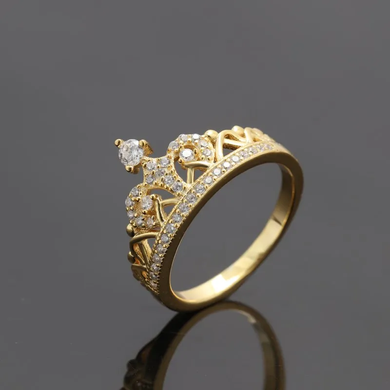 Anillo De Corona De Compromiso De Plata Chapada En Oro Para Mujer,Venta ...