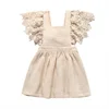 summer cotton linen girls frock dresses newest model good quality kids dresses