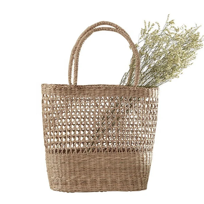 Women Lightweight Handmade Straw Rattan Tote Bag For Shopping And