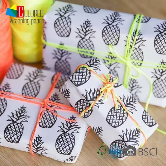 Color Filling Fun Pineapple Printing White Kraft Paper for Gift Wrapping