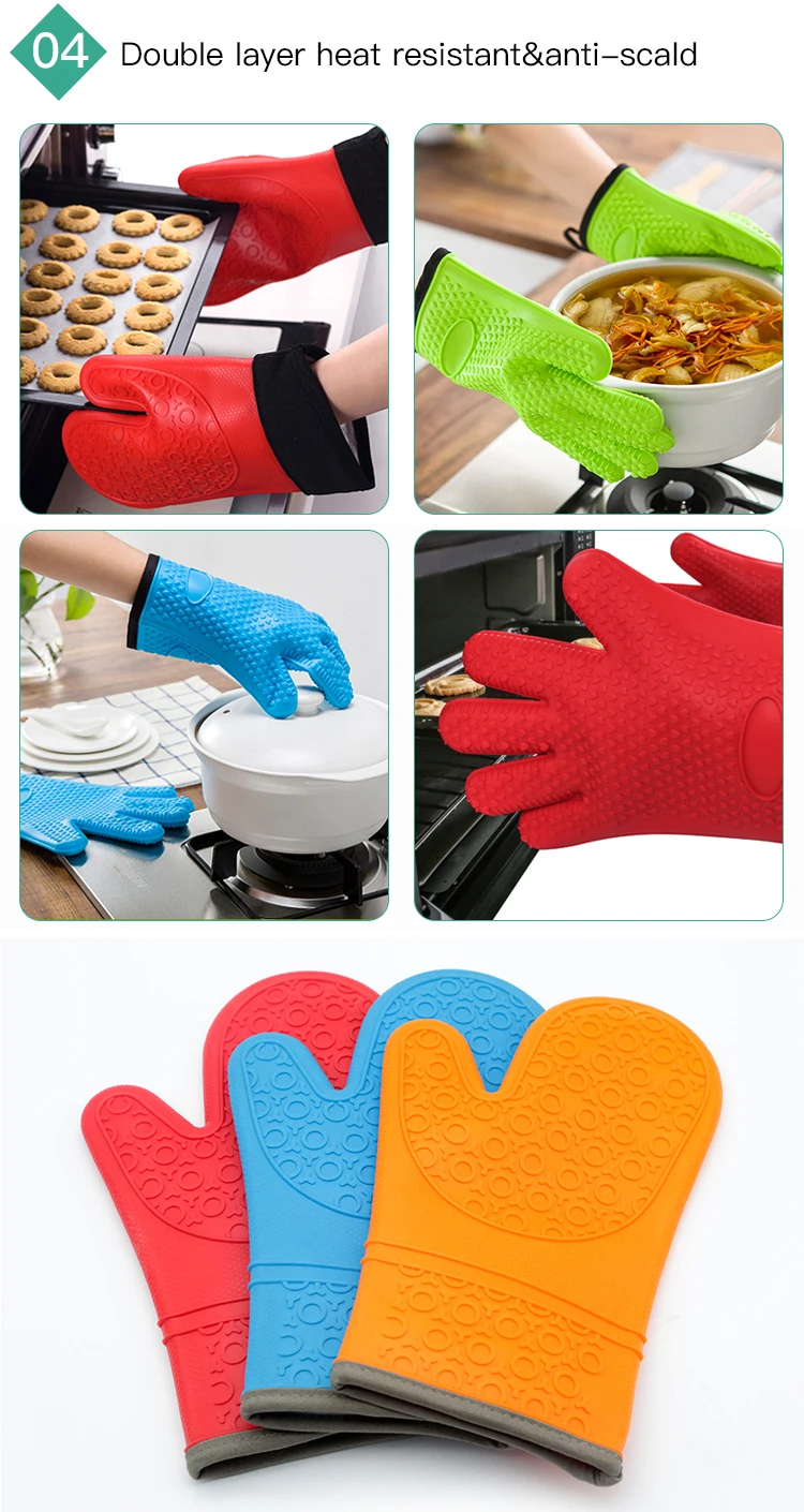 Wholesale Kitchen Heat Resistant Nonslip Silicone Cooking Gloves Extra