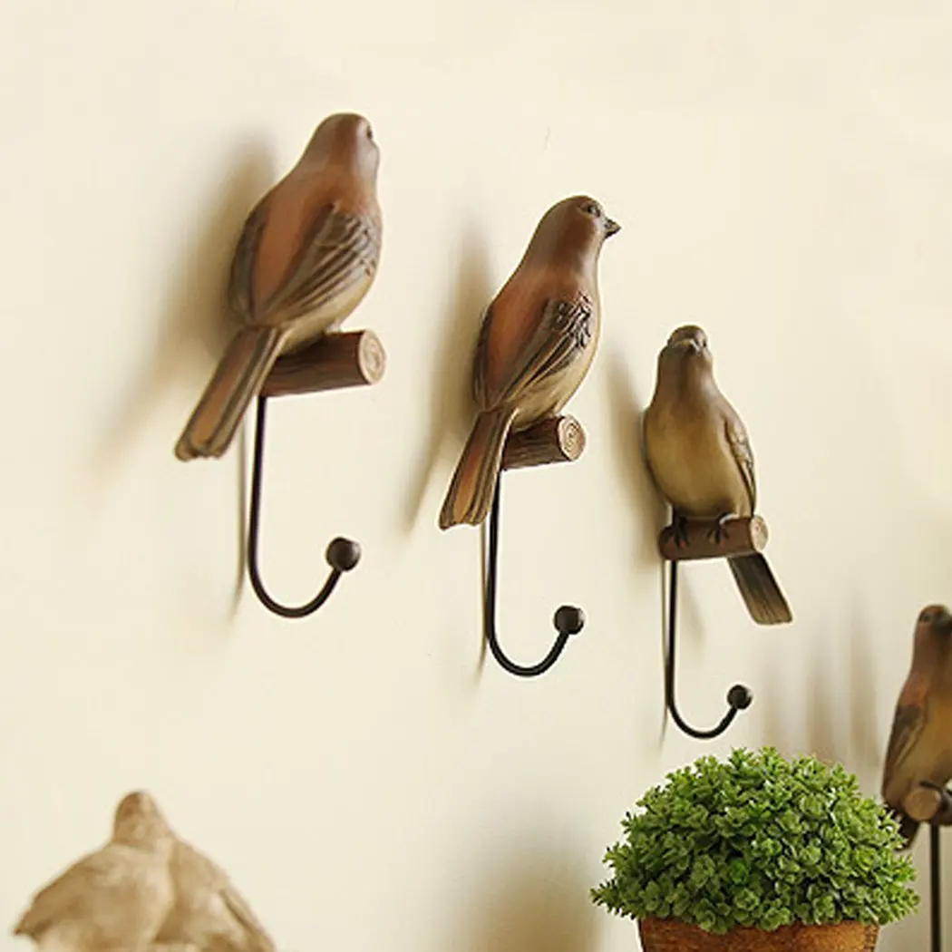 Set of 3 Vintage Country Rustic Bird Coat Rack, Decorative Wall Rack, Hat Coat Bag Hanging Wall Hook Rack