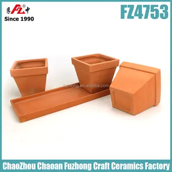 Small And Rectangular Clay Planter With Saucer Small And Rectangular Clay Planter With Saucer