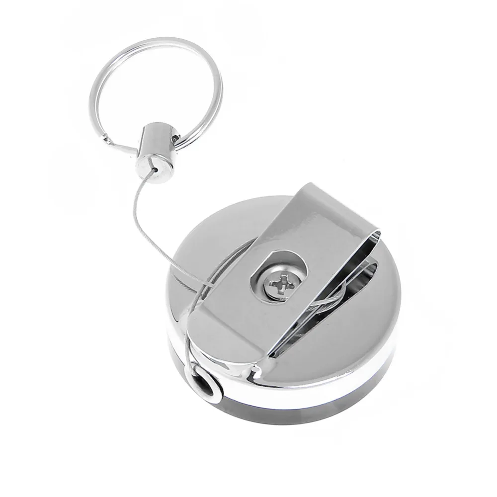 Stainless Retractable Pull Chain ski Holder Reel Recoil Key Ring Belt Clip great