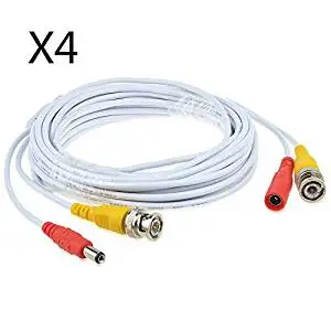 JerGO Professional Grade Siamese Combo Coaxial Cable Pre-made All-in-One BNC Video Power Cable for 1080P /720P, TVI, CVI, AHD and HD-SDI Camera and Analog CCTV Camera ( White 25Ft )(4 Pack)