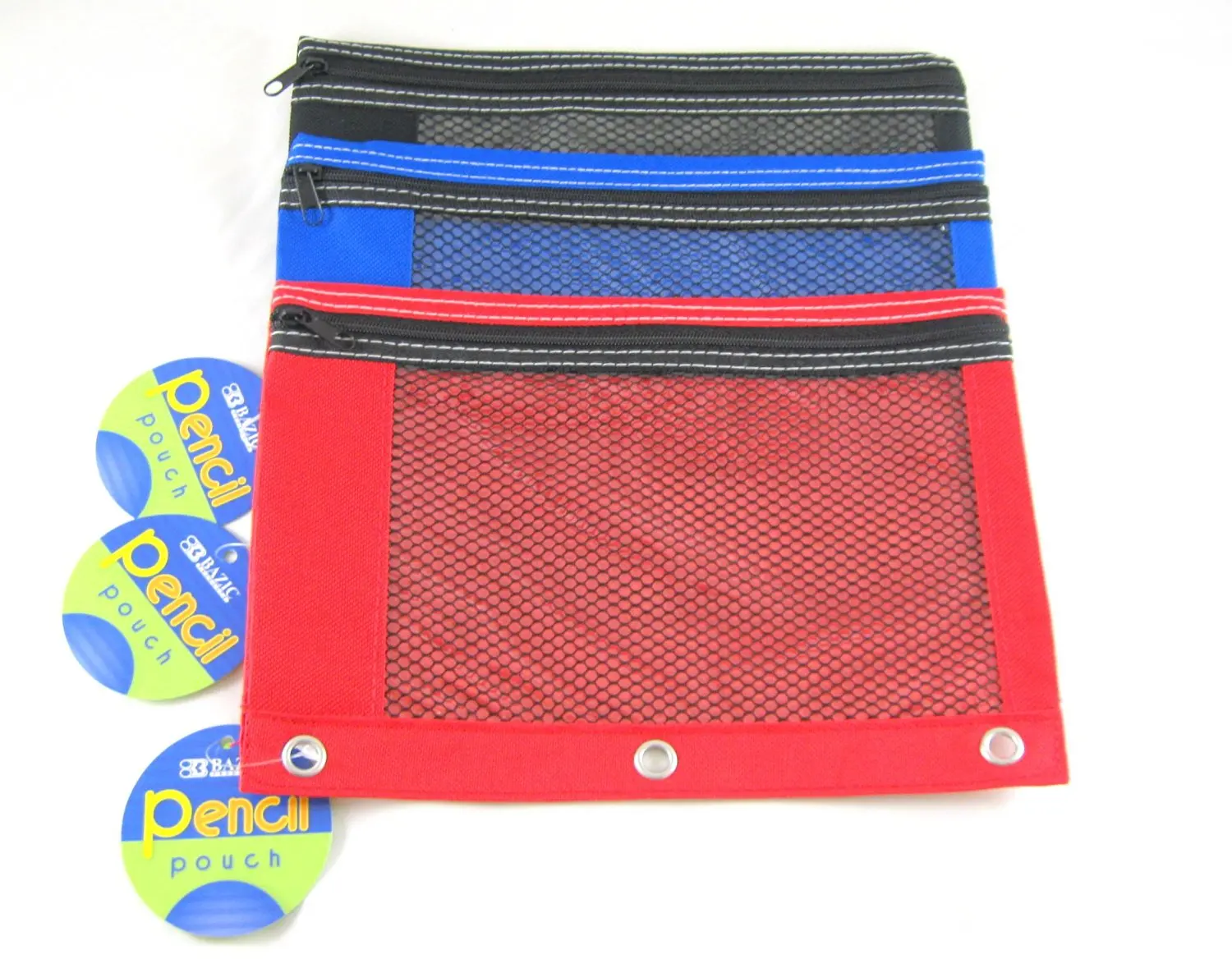 3 Pk, Bazic Pencil Pouch with Mesh Window-3-ring, Boys