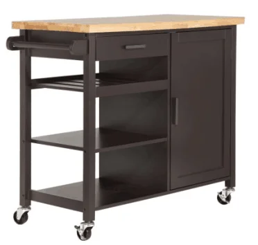 rubber wood top wooden kitchen serving trolley with wheels, white kitchen trolley cart, luxury kitchen island for sale