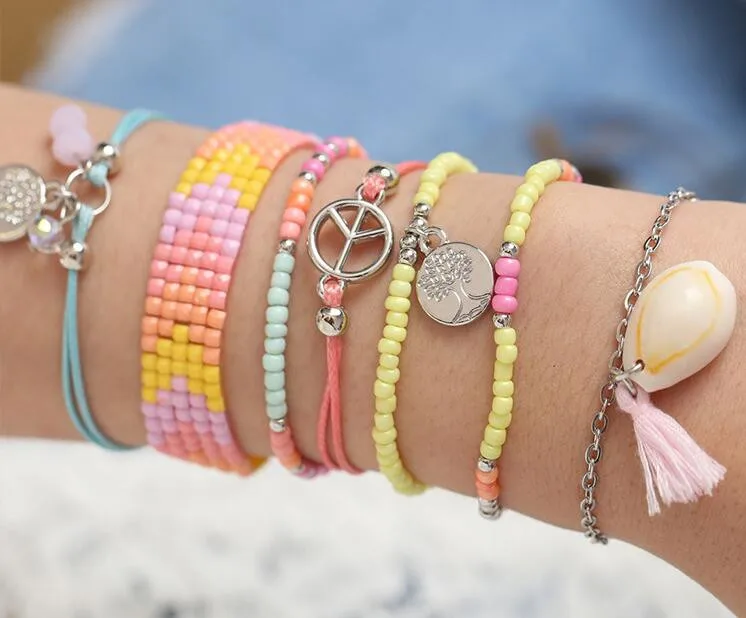 时尚波希米亚妇女手工多层种子珠友谊手镯