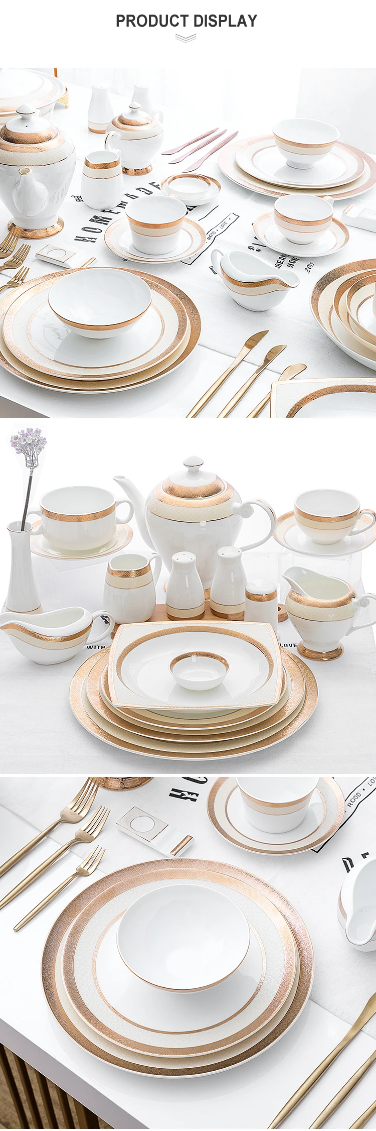 Horeca Restaurant Ceramic Gold Bone China Dinner Set, Wholesale Wedding Crokery Bone China Ceramic Dinnerware!