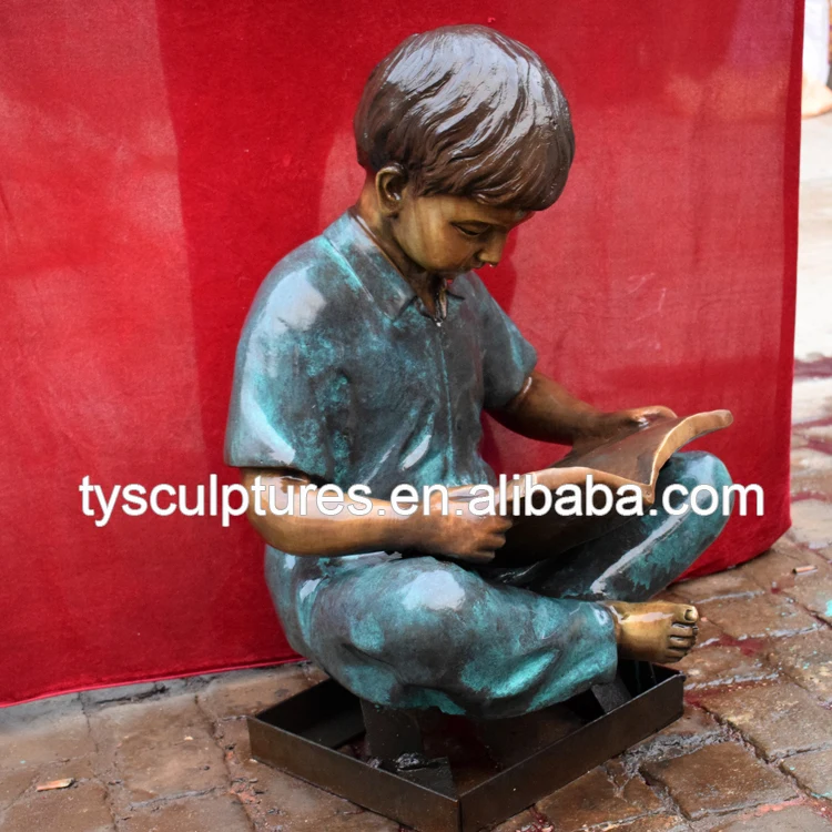 Garden Outdoor Decorative Life Size Bronze Boy Reading Book Statue