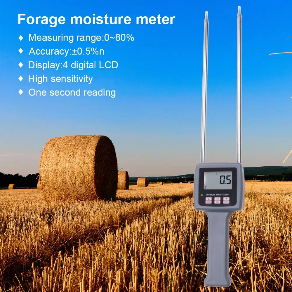 TK100 Portable Moisture Analyzer Humidity Meter Measure Tools For Pasture Straw