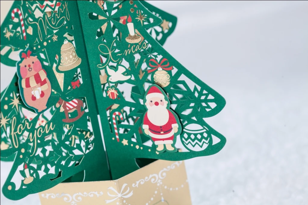 Wishmade Laser Cut Handmade 3d Christmas Tree Shape Greeting Card With