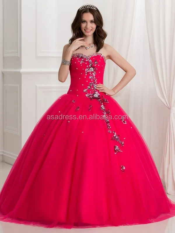 Asq07 Cheap Ball Gown  Skirt Without Train Red Quinceanera  