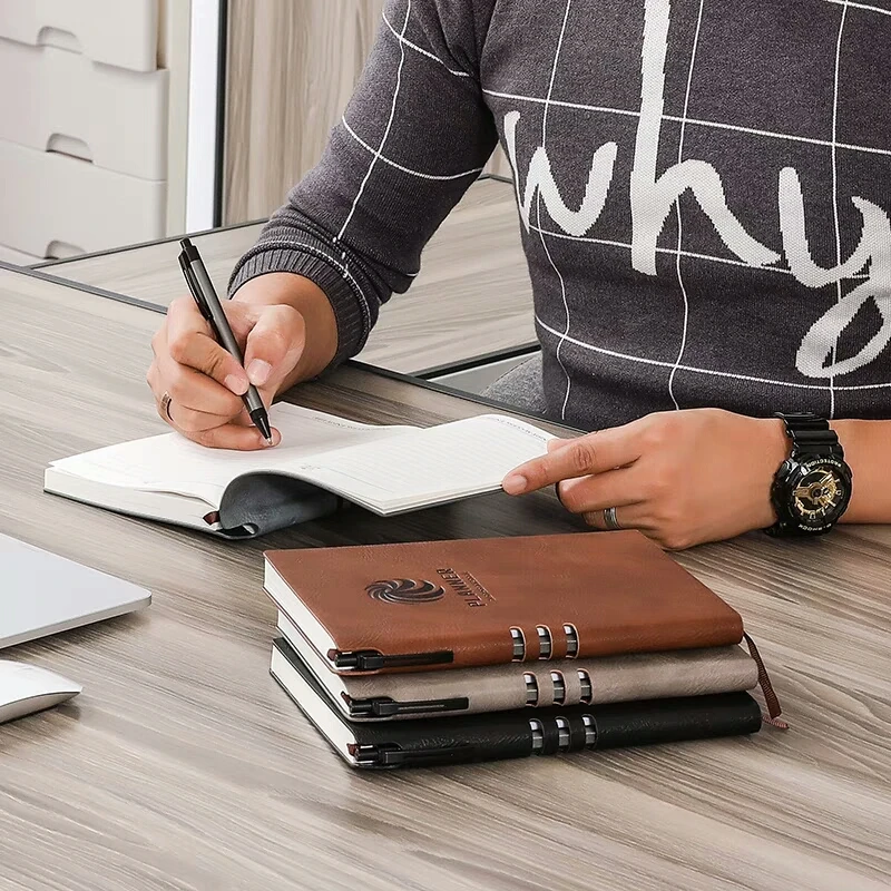 Custom Business A5 Pu Leather Hardcover Agenda Notebook With Pen And