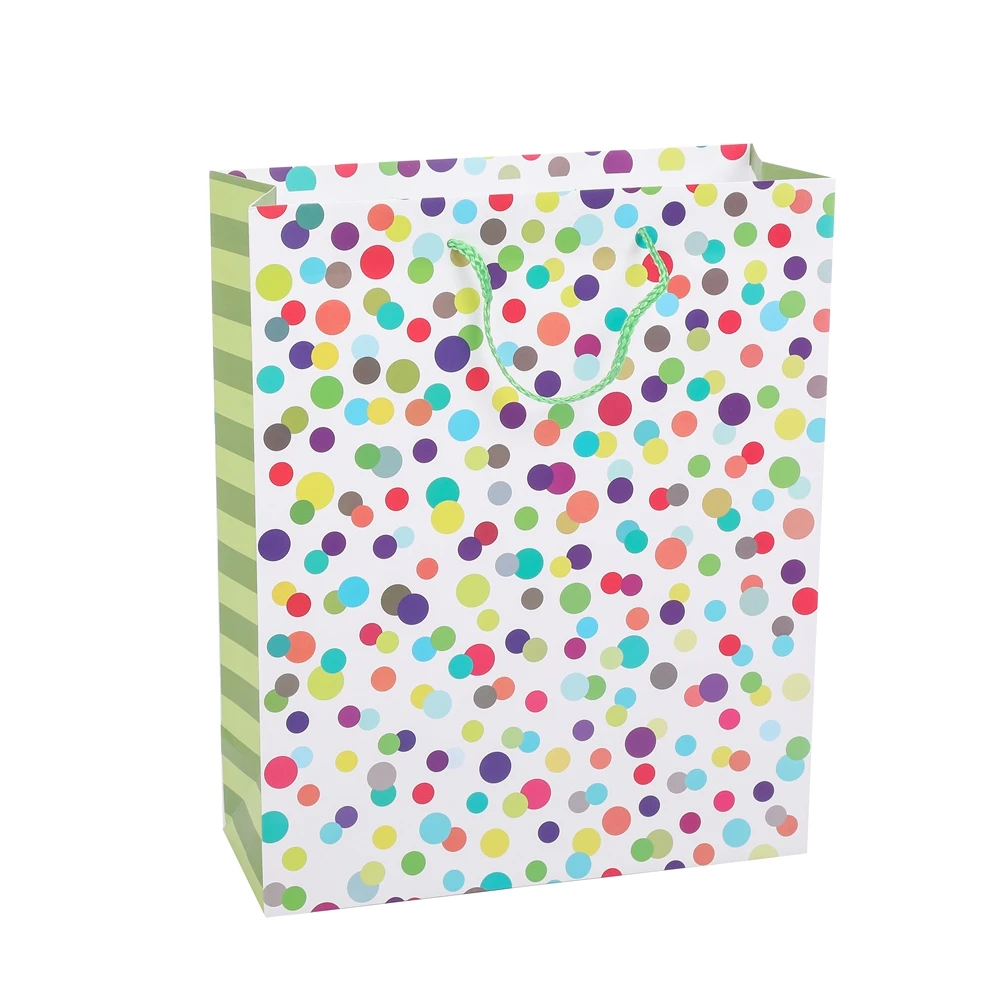 New Design Colorful Dots Romantic Birthday Craft Paper Gifts Bags With Handles Printed Bags