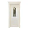 Amazing design wooden framed central mosaic glass panel inlay interior wood glass bathroom door