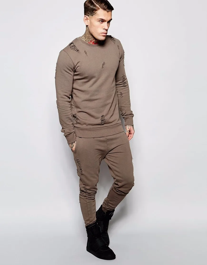 Mens Fashion Slim Fit Distressed Wholesale Men Sweat Suits With Custom ...