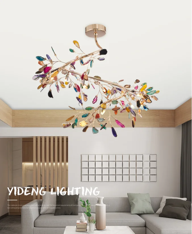 New Contemporary High Quality Dining Room Modern Creative Agate Crystal pink Chandelier