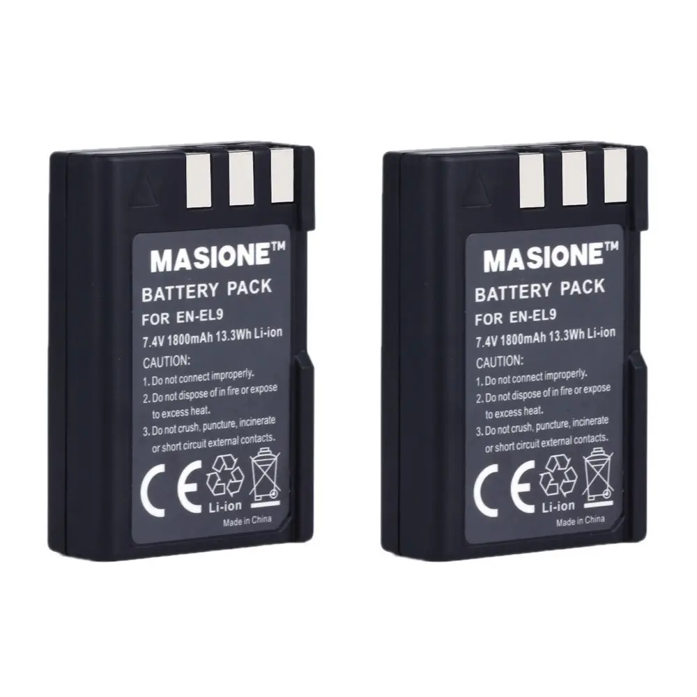 2 Pack Masione 7.4V 1800mAh Nikon EN-EL9 EN-EL9A Battery for Nikon D40 D40x D60 D3000 D5000 Camera