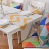 Linen Textile Stripe Printed Rectangle Table Runner Table Cloth Cushion Cover Set For Home