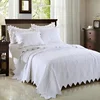Hot sale handmade America style 100 percent cotton white solid stitching 3pc quilt bedspread