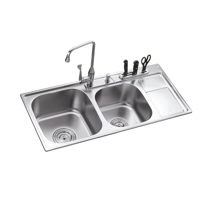 Stainless Steel Double Bowl Laundry Cabinet Combo Sink Hole Cover