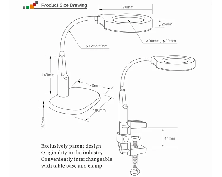 New table desk light clamp mount ESD perfect professional PCB optical glass daylight dimmable magnifying lamp LED