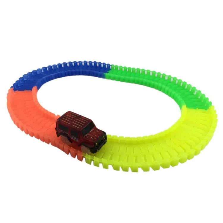 Kids Plastic Rainbow Color Electric Stunt Glow In Dark Slot Race Car