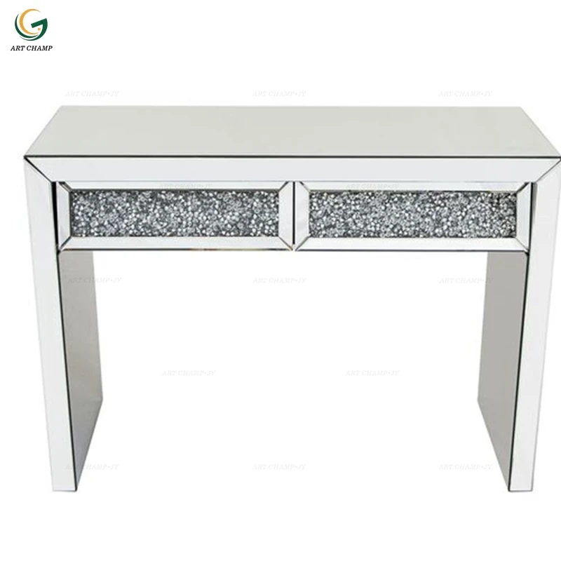 2 Drawers Crushed Diamond Modern Furniture Luxury Mirrored Console