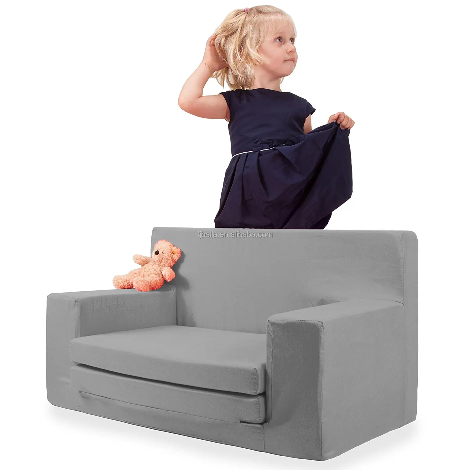 2 In 1 Childrens Sofa Bed In Steel Grey With Memory Foam Blend Buy 2