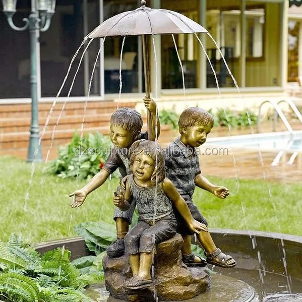 Outdoor Garden Decoration Boy And Girl Hand Umbrella Fountain - Buy ...