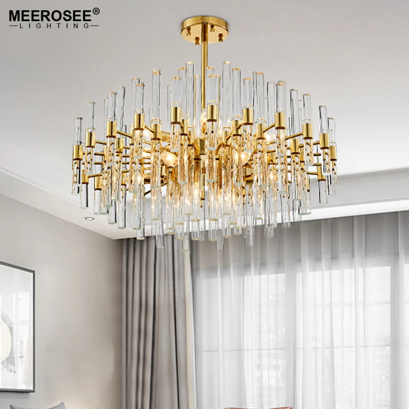 Meerosee Crystal Pendant Lamps Vogue Lighting Golden Metal Fancy Art Deco Light Fixture for Living room Cafe MD86286