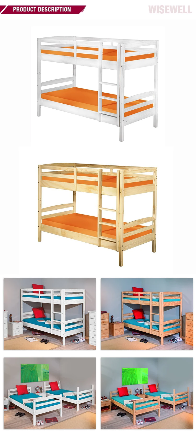 W-B-3530 wood double  frame designs bunk beds
