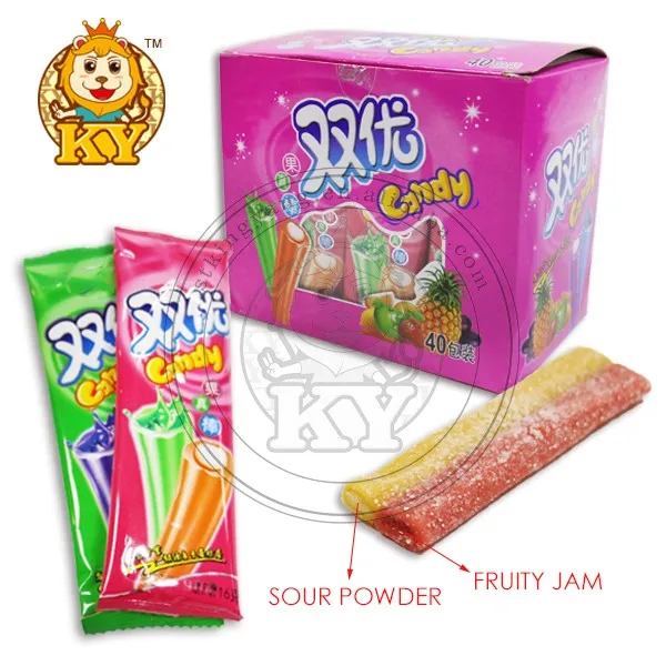 Sour Jelly Gummy Stick Filled With Sour Powder And Fruit Jam - Buy Sour ...