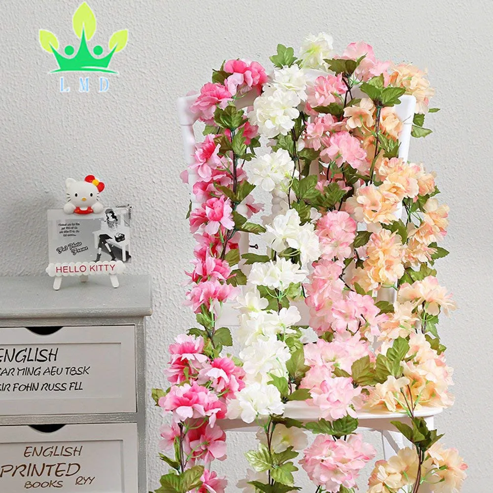 Artificial Flower Cherry Blossom Wedding Garland Vine Leaf Hanging Home Decor US