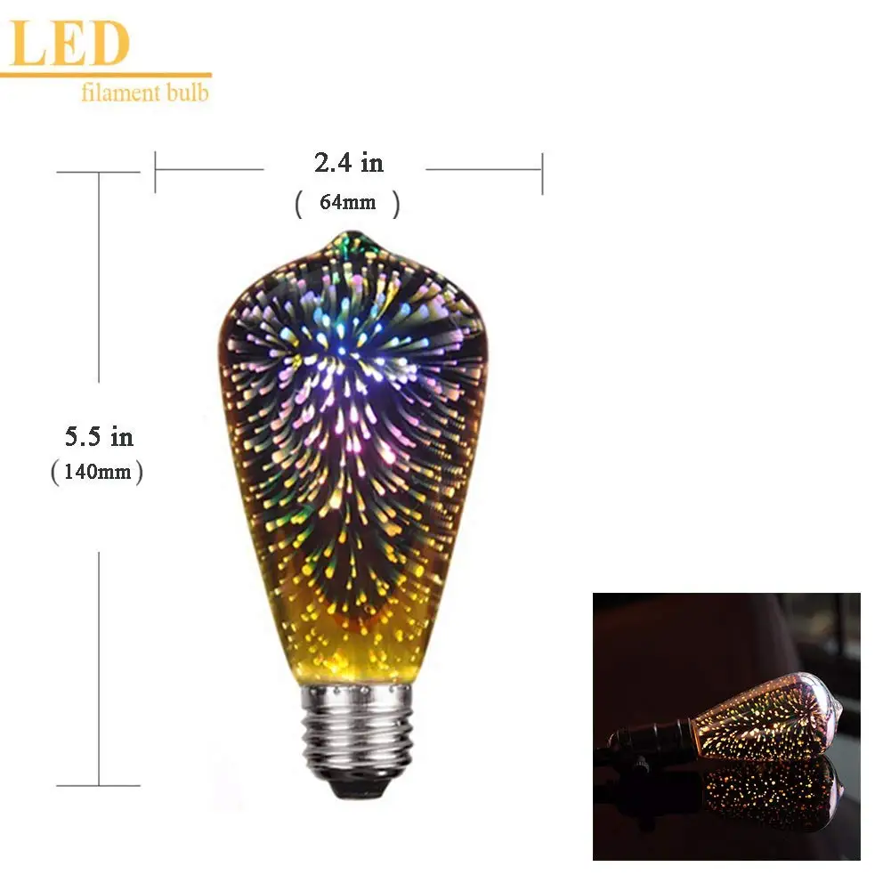 4w Led3d花火電球e26ベースエジソン電球ライトホリデークリスマスデコレーションバーガラスledランプ Buy St64 Led 3d 電球 エジソン Led 電球 3d 3d 電球装飾 Product On Alibaba Com