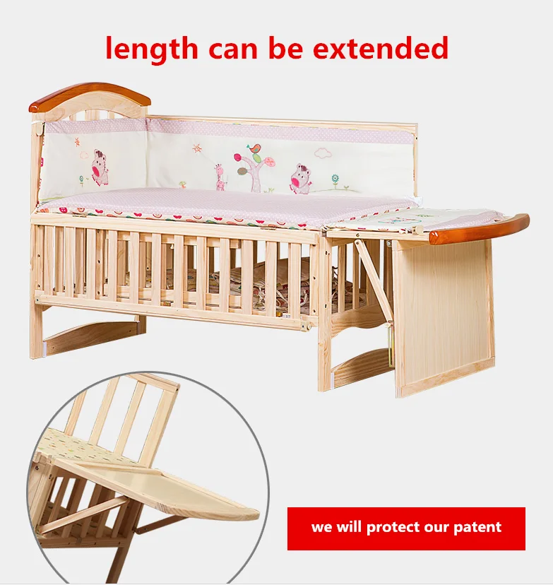 Raw Material Large Size New Zealand Pine Wood Baby Bed Cot/baby Bed