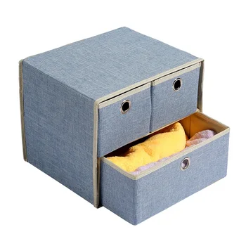 3 Drawers Linen Fabric Toy Storage Bins Basket Home Storage
