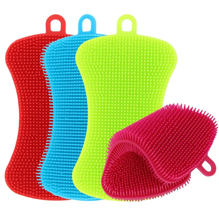 Silicone Dish Sponge Washing Brush Scrubber Household Cleaning Sponges ...