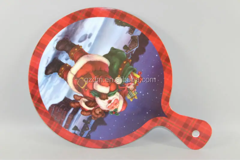 Christmas Print Melamine Round Cutting Board With Handle