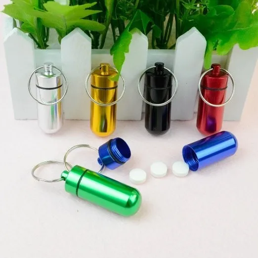 Small Colorful Custom Design Pill Holder Keychain Air Tight Container